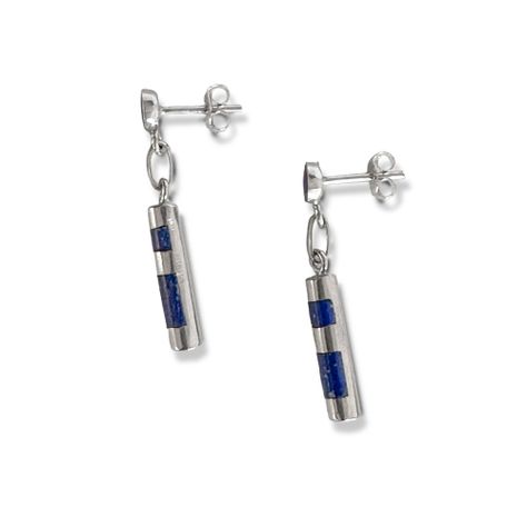 Aros Tubo Cebra Colgante Lapislázuli Plata Fina 925-2