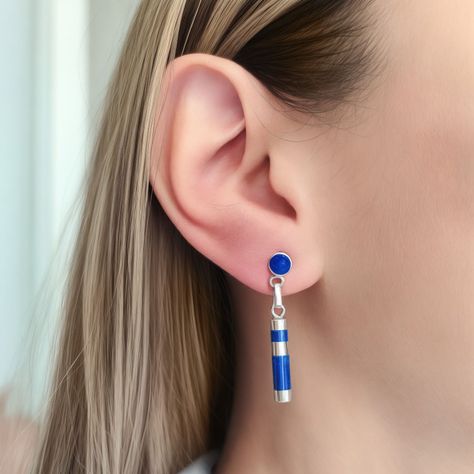 Aros Tubo Cebra Colgante Lapislázuli Plata Fina 925-3