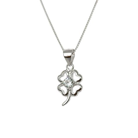 Collar Trébol Cuatro Hojas Circón Plata Fina 925-1