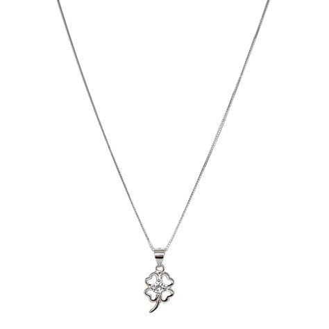 Collar Trébol Cuatro Hojas Circón Plata Fina 925-0