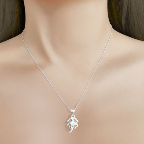 Collar Trébol Cuatro Hojas Circón Plata Fina 925-2