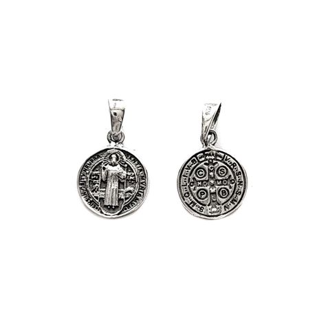 Colgante Medalla San Benito Mini 10mm Plata Fina 925-0