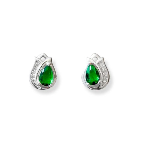 Aros Tulipán Circón Verde Plata Fina 925 -0