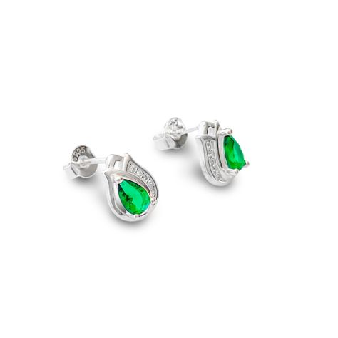 Aros Tulipán Circón Verde Plata Fina 925 -1