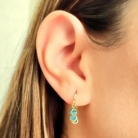 Aros Argolla 3 Circones Celeste Enchapado Oro 18K-1