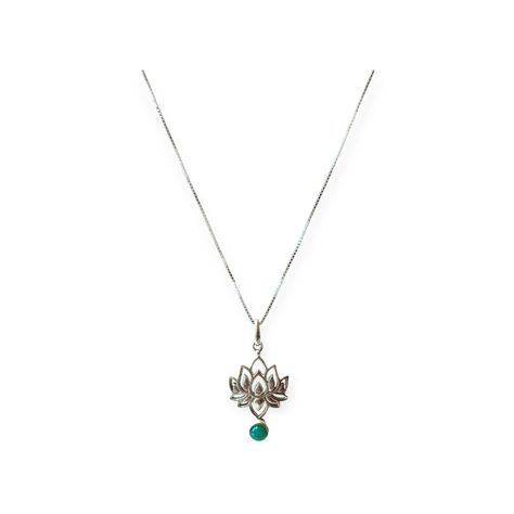 Collar Flor De Loto Ónix Verde Plata Fina 925-0