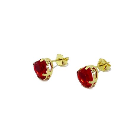 Aros Corazón Circón Rojo 8mm Enchapado Oro 18K-0