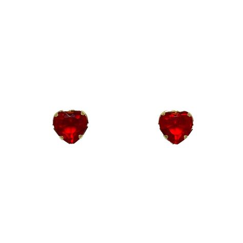 Aros Corazón Circón Rojo 8mm Enchapado Oro 18K-1