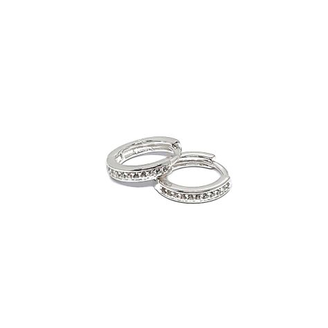 Aros Argollas Circón Blanco 13mm Plata Fina 925-0