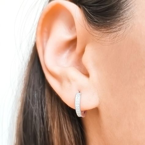 Aros Argollas Circón Blanco 13mm Plata Fina 925-3