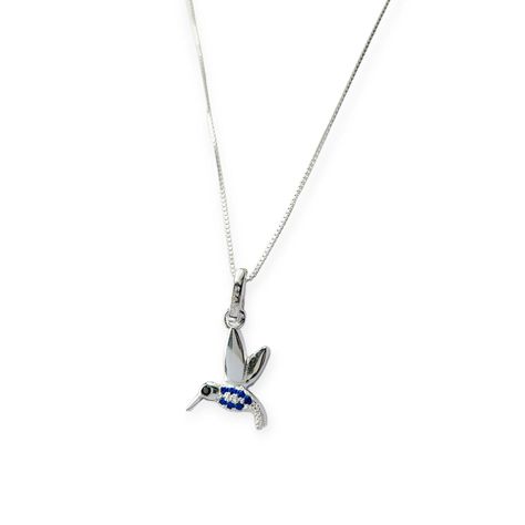 Collar Colibrí Circón Azul Blanco Plata Fina 925-1
