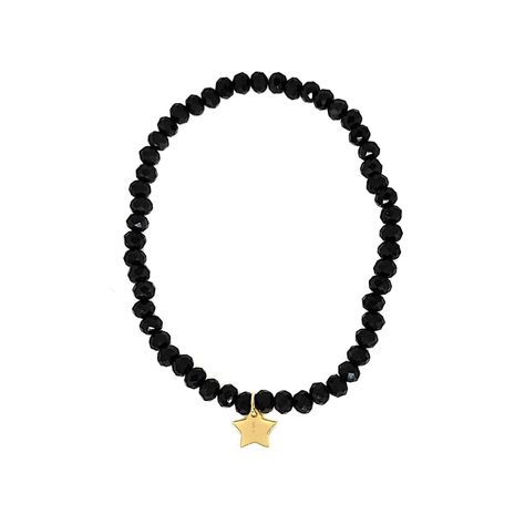 Pulsera Elásticada Cristales Negro Estrella Enchapado Oro 18K-0