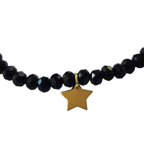 Pulsera Elásticada Cristales Negro Estrella Enchapado Oro 18K-1