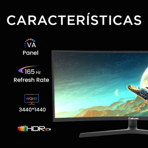 Monitor Gamer Curvo Caixun 34" WQHD VA 1500R 165Hz HDMI DP Tipo C USB 1m C34C2WQ-2