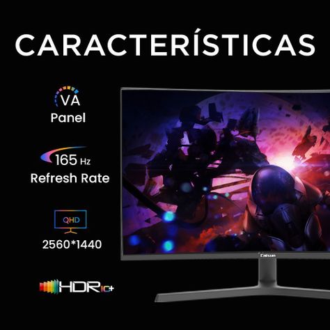 Monitor Gamer Curvo Caixun 32" QHD VA 1500R 165Hz HDMI DP USB 1ms C32C3Q-2