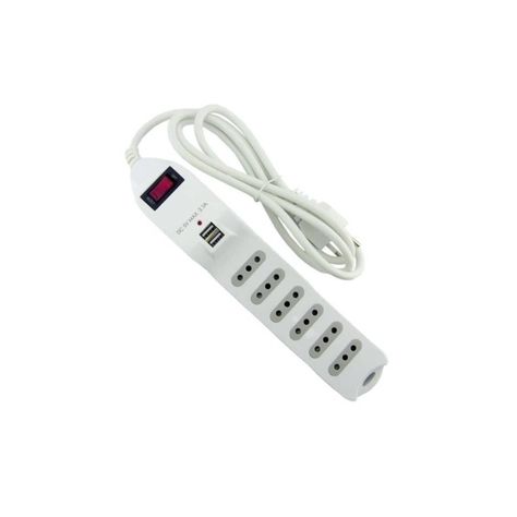 Zapatilla Alargador 1.5mt 6 Entradas 2 USB Blanco-0
