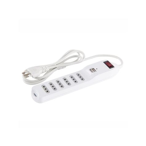 Zapatilla Alargador 1.5mt 6 Entradas 2 USB Blanco-1