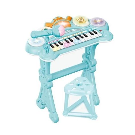Juguete Teclado Piano Musical Con Microfono Celeste Infantil-0