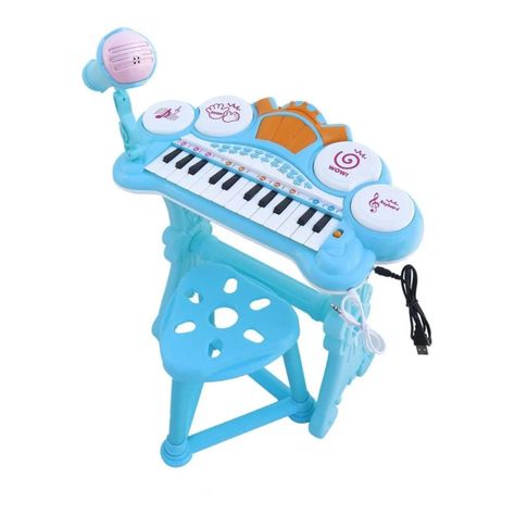 Juguete Teclado Piano Musical Con Microfono Celeste Infantil-1