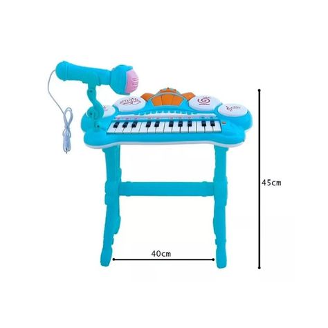 Juguete Teclado Piano Musical Con Microfono Celeste Infantil-2