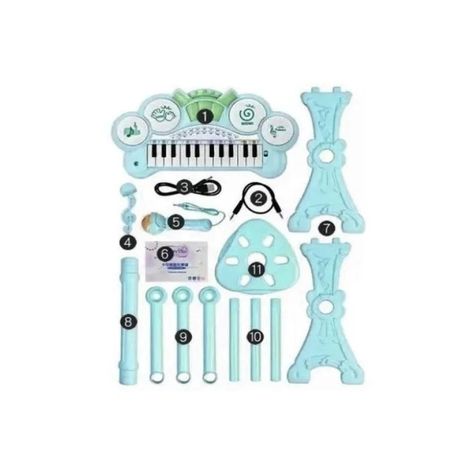 Juguete Teclado Piano Musical Con Microfono Celeste Infantil-3