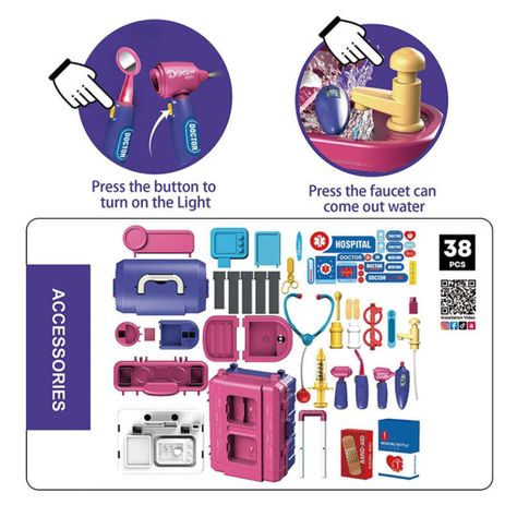 Juguete Set Maleta Doctor 38 Piezas 4 En 1 Morado Infantil-4