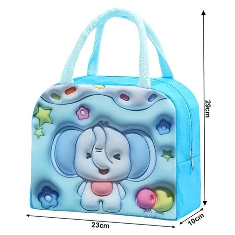 Lonchera Bolsa Termica 23x10x29cm Elefante Azul Kawaii-1