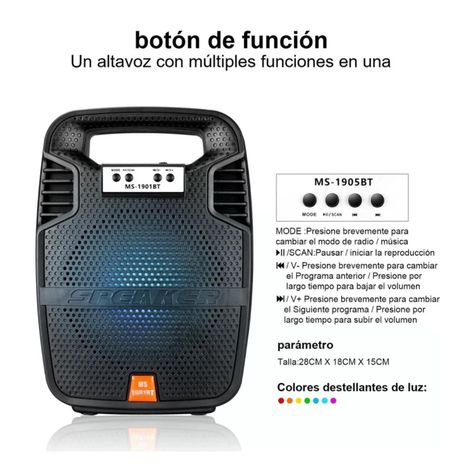 Parlante Portatil Bluetooth Recargable 20W Negro MS-1901BT-2