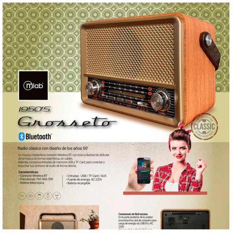 Radio Parlante Bluetooth AUX USB FM AM SW Vintage Grosseto-3
