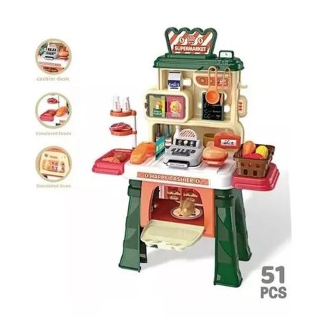 Juguete Set Supermercado 51 Piezas Verde Infantil 65x50cm-1
