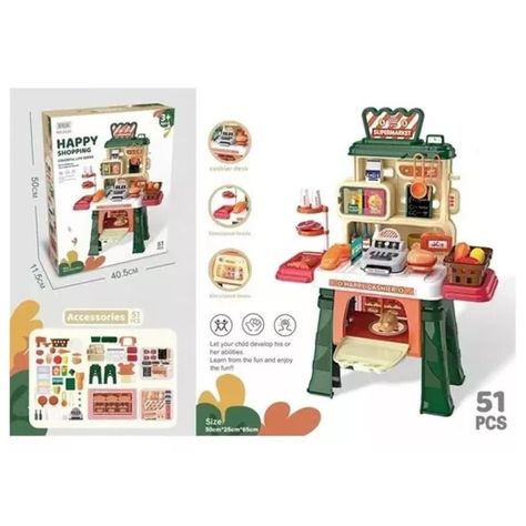Juguete Set Supermercado 51 Piezas Verde Infantil 65x50cm-2