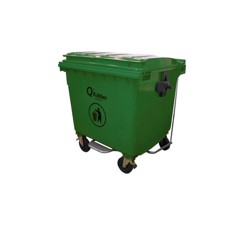 Basurero Contenedor Basura 1100 lts verde con pedal QRubber-0