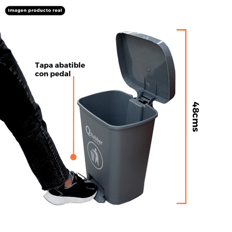 Basurero Contenedor Basura 30lts. gris con pedal Qrubber-3