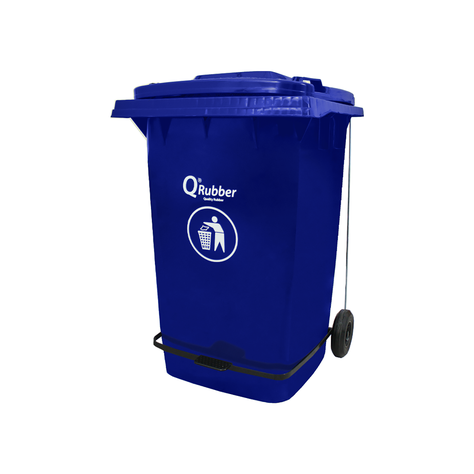 Basurero Contenedor Basura 360 lts azul con pedal QRubber-0