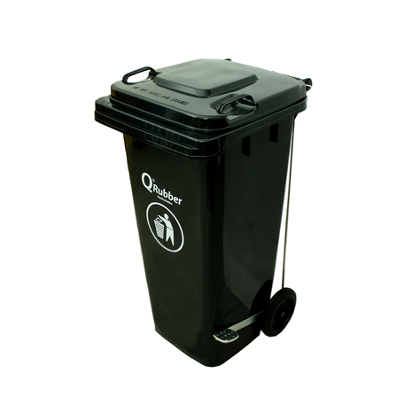 Basurero Contenedor Basura 120 lts. gris con pedal QRubber-0