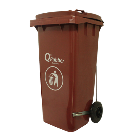 Basurero Contenedor Basura 120 lts. con pedal café QRubber-0
