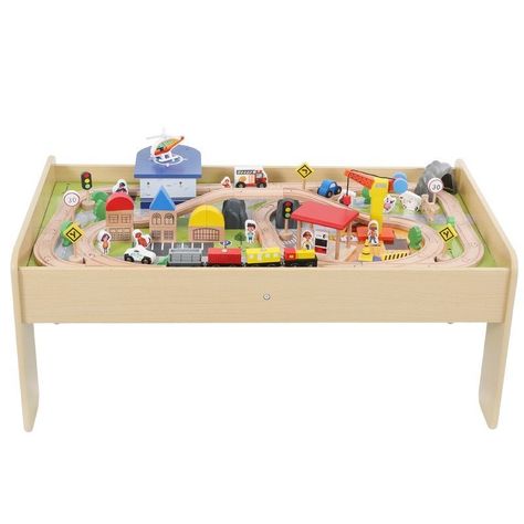 Mesa Educativa Con pista de trenes de madera-1