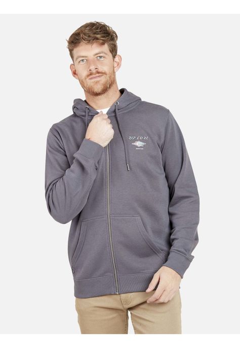 Poleron BORN IN 69 FULL ZIPPER Hombre Gris Oscuro Rip Curl-0
