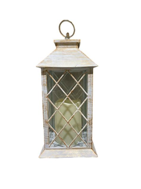 Fanal plástico con vela led 14x14x31 cm. Blanco-0
