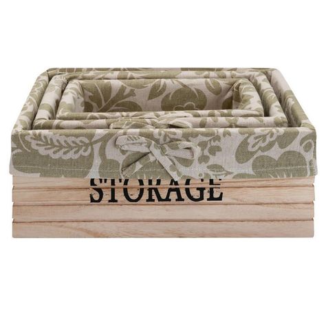 Set de 3 contenedores madera con tela Natural Set de 3-0
