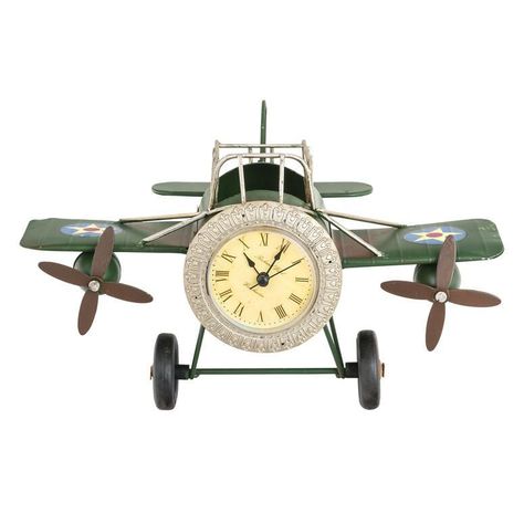 Adorno metal reloj Avion 26x17x14 cm. Unico 17x14x26 cm-0