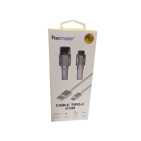 CABLE USB TIPO C TECMASTER 2.5 METROS TM-200506-SL SILVER-1