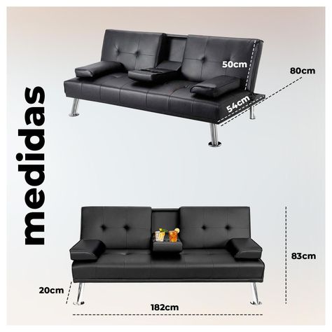 Futon Sofa Cama Navy Negro con Porta vasos y Apoya Brazos-5