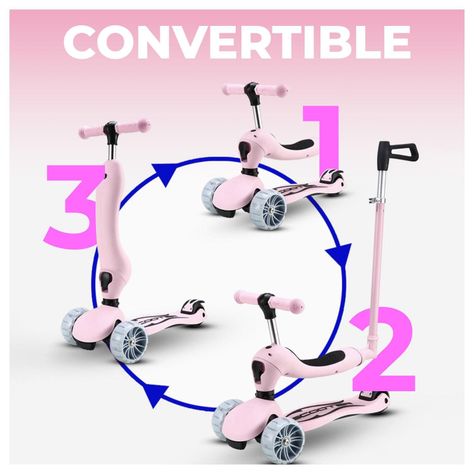 Scooter Monopatín con asiento Convertible 3 en 1-2