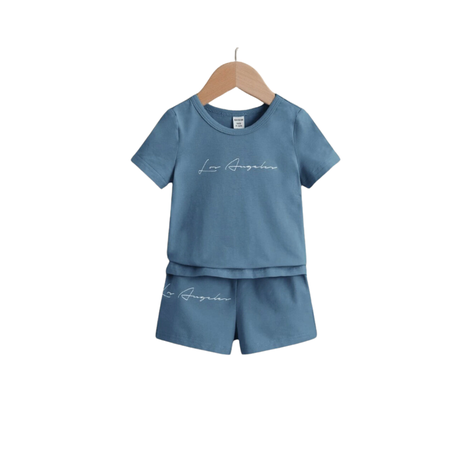 Set de Camiseta y Shorts Deportivos para Chicos - Neblina Azul-0