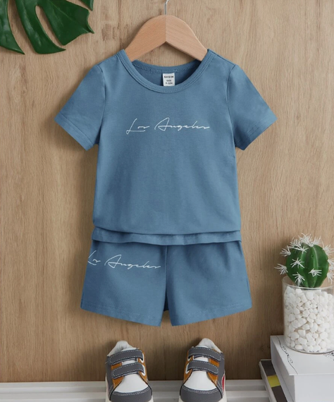 Set de Camiseta y Shorts Deportivos para Chicos - Neblina Azul-1