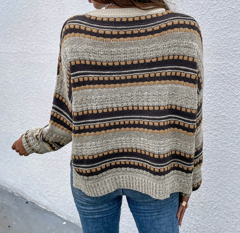 Jersey Casual con Estampado a Rayas y Aberturas-1