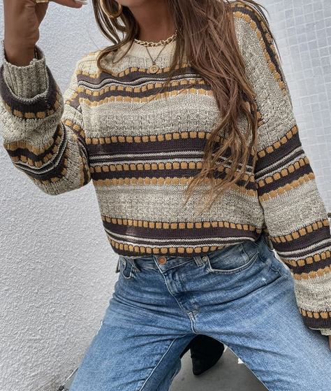Jersey Casual con Estampado a Rayas y Aberturas-3