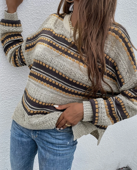 Jersey Casual con Estampado a Rayas y Aberturas-4