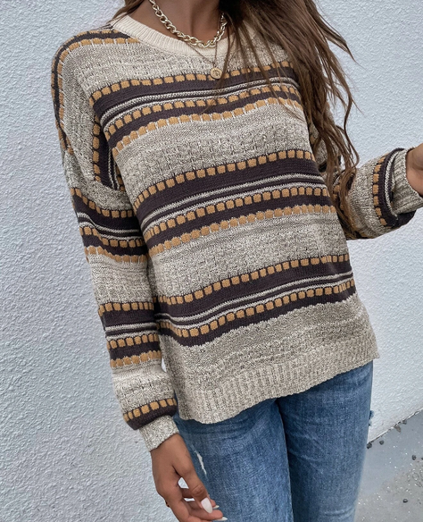 Jersey Casual con Estampado a Rayas y Aberturas-5
